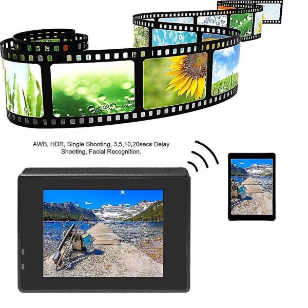 Vandtæt actionsportskamera Full HD 1080p 2.0 LCD Wifi