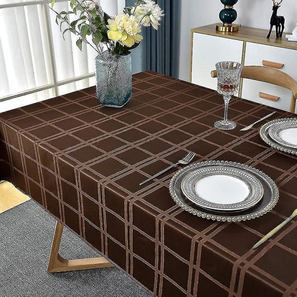 Rektangulär Duks Plaid Stil Polyester Duk Spillskyddad Skrynkel