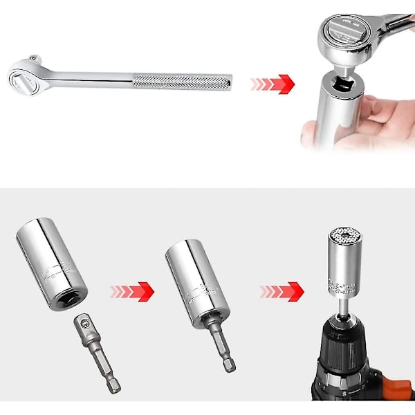 Universal Sokkelgrep Adapter 7mm-19mm Multifunksjons Sokkelnøkkel Reparasjonsverktøy