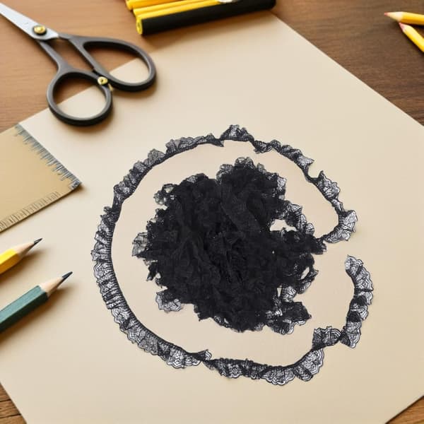 Blondekant med rysjer, plissert blondeblomsterkant, bredt brodert blomsterstoff