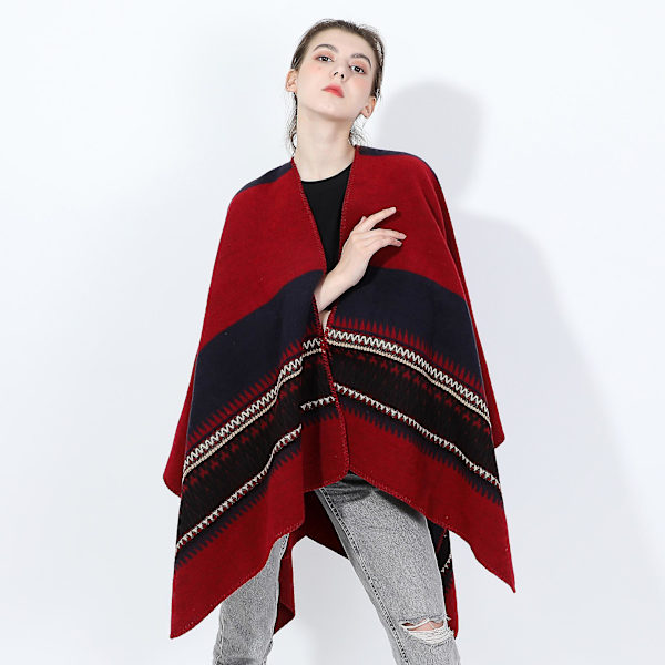 Dame Poncho Cape Åpen Front Vår Cardigan Dame Reversibel Fri Størrelse Cape Trykt Overdimensjonert Varmt red