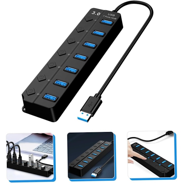 7-portars USB-hubb USB-splitteradapter Backup-ström Enkel för bärbar och stationär dator