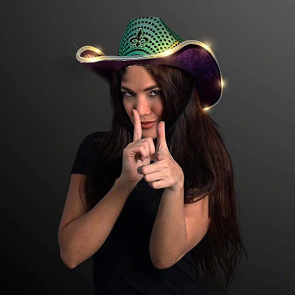 Voksen LED-oplyst Mardi Gras Sequin Hat, Mardi Gras Kostumehat
