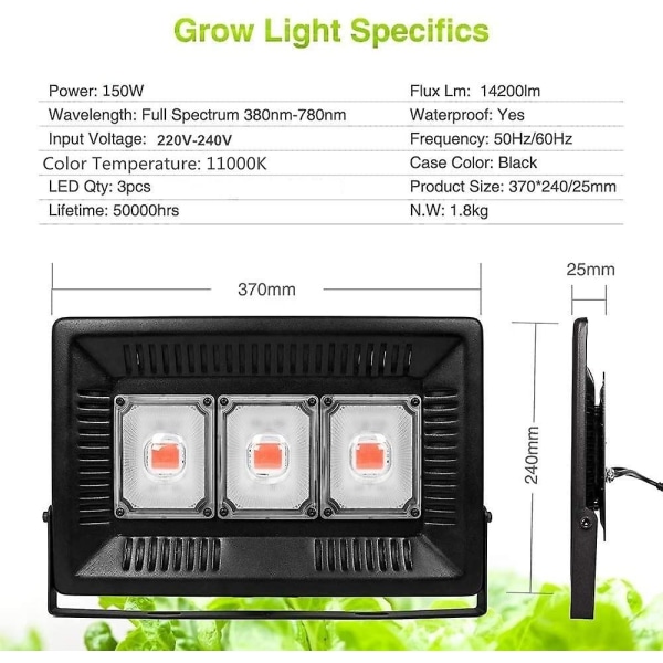 150w Vekstlys, IP67 Vanntett Hortikulturelt LED-lys