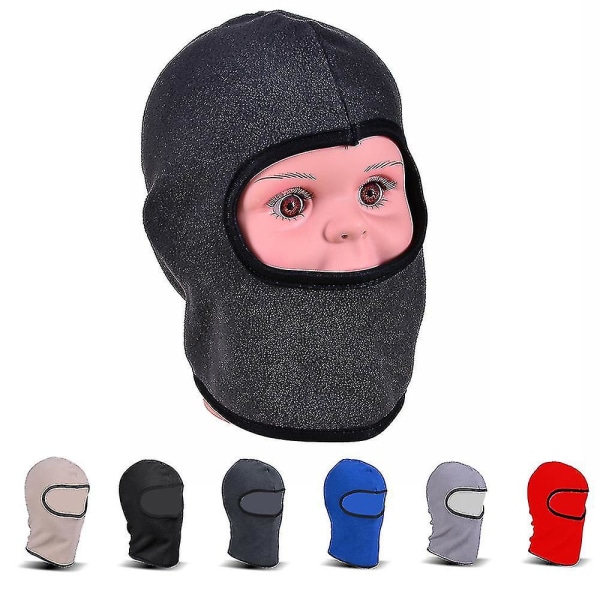 Vintermössa för barn, full ansiktsmask, vindtät, polarfleece, halsvärmare för pojkar och flickor Red