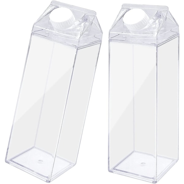 2 pakke klar melkekartong vannflaske Gjenbrukbar firkantet melkeflaske for melkedrikkjuice (500 ml)