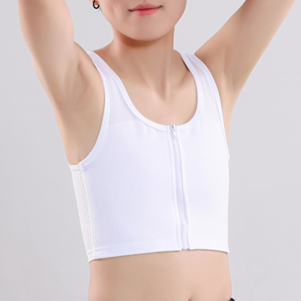 Kvindes Brystbinder Stærk Elastisk Bånd Tanktop Shapewear Åndbar Toppe Til Tomboy Trans Lesbisk White