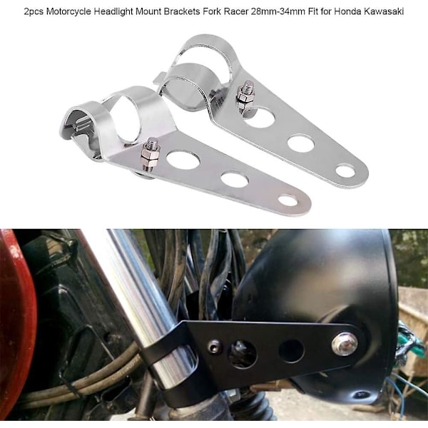 Sykkelbraketter Fork Racer, 2 stk Motorsykkel Frontlykt Monteringsbraketter Fork Racer 28mm-34mm Passform (sølv)