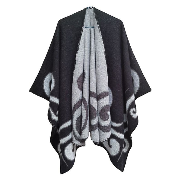 Poncho-skjerf for kvinner Vendbart overdimensjonert poncho-kappe med teppe-sjal-cardigans black