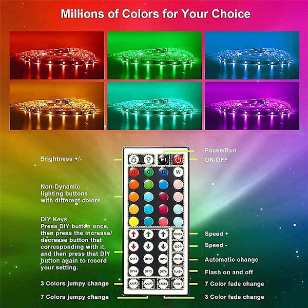 LED Strip Lys RGB 5050 20m 65.6ft Ultra Lang 44 Taster