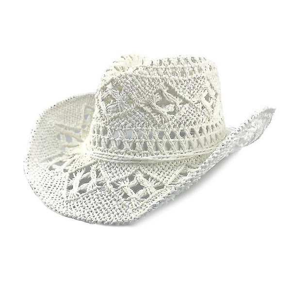 Hantverkare Cowboyhatt för Kvinnor/Män, Genombruten, Bredbrättad, Sommarstrand, Solhatt, Justerbar $simplicity Ny Western Stil Genombruten Klassisk Cowboy Halmhatt
