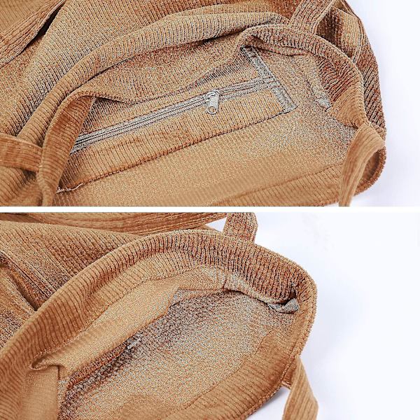Damer Stor Kapasitet Canvas Corduroy Skulderveske Casual Tote (brun)