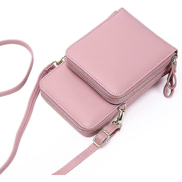 Crossbody Mobiltelefonpung PU Læder Skuldertegnebog Aflang Messenger Håndtaske Pink Messenger