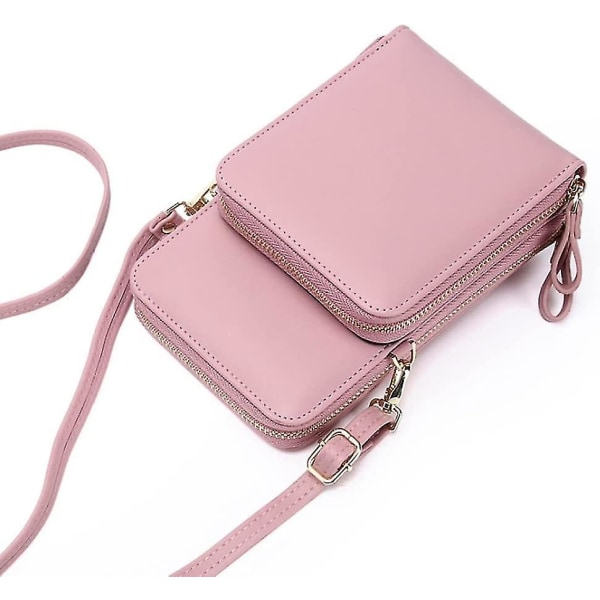 Crossbody Mobiltelefonväska PU-Läder Axelväska Oblong Messenger Handväska Rosa Messenger