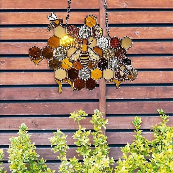 Korkea Stained Glass -aurinkokoukku Mehiläinen Ikkunapaneeli Riippuva Koriste