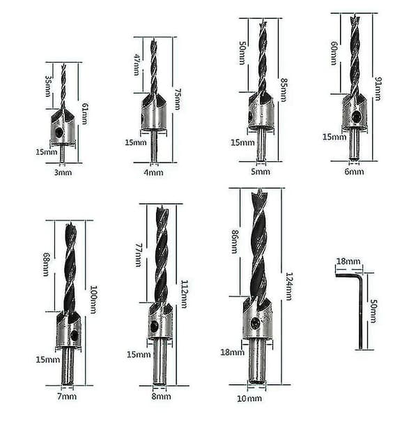 1 Set 8 st Träbearbetning Trepunkts Countersunk Borr Bits Träbearbetning Reamer Borr Bits