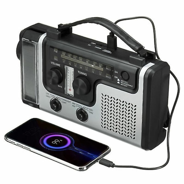 Multifunksjons Sol- og Håndsveiv AM-FM-SW Radio Lommelykt