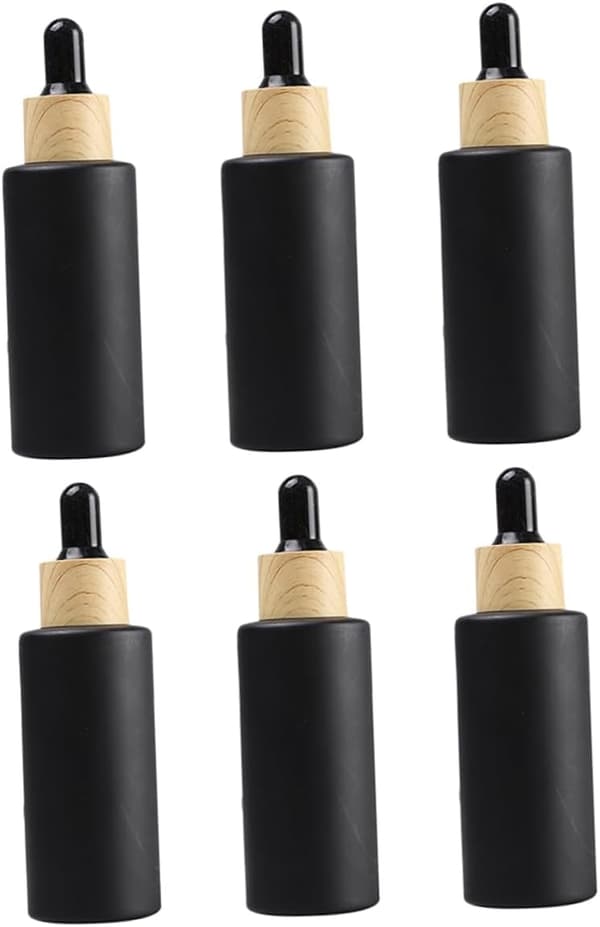 6st 50ml Frostat Glas Droppflaskor Svarta Påfyllningsbara Ögondroppsbehållare
