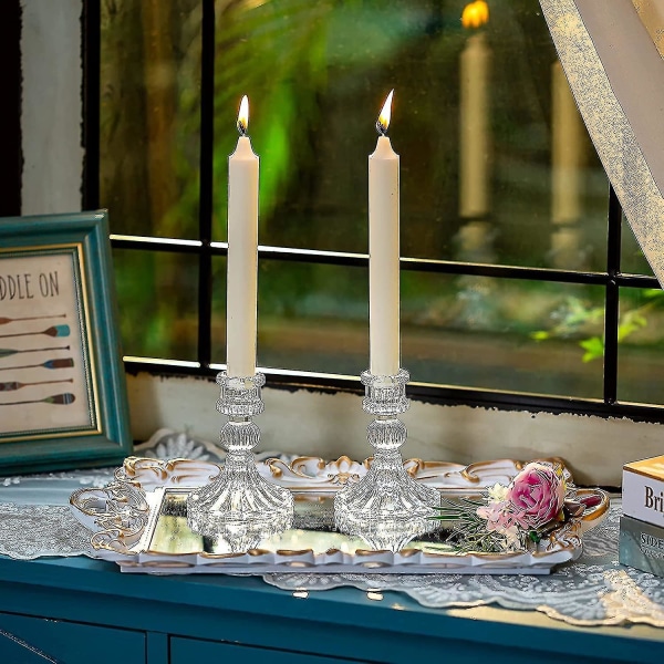 Krystallglass lysestaker sett med 4 dekorative lysestaker Klart glass lysestaker Elegant