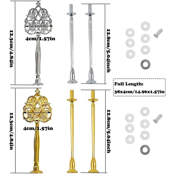 Metalliske kakefotstenger, sett med 2, midtpunkt for bryllupskake