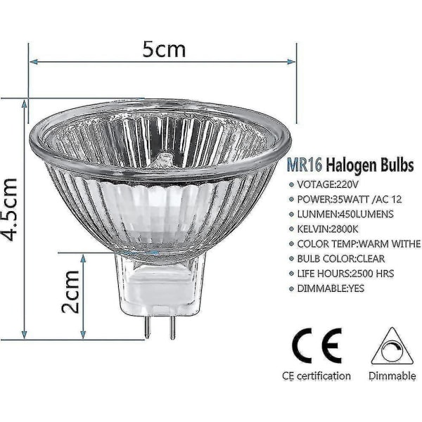 Mr16 Halogen Bulbs 35w Dimmable, Lmell 12v Gu5.3 Halogen Spotlight Bulbs 2 Pin Base Gift