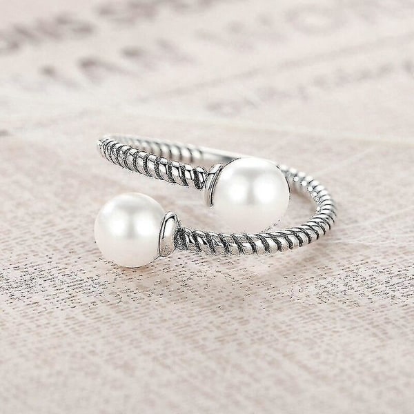 Freshwater Pearl Beads 925 Sterling Silver Elegant Twist Open Justerbara Ringar För Kvinna