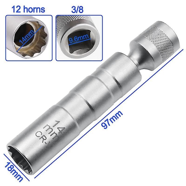 14 mm ohutseinämäinen magneettinen kääntyvä sytytystulpan kanta Drive Spark (1 kpl, suikale)