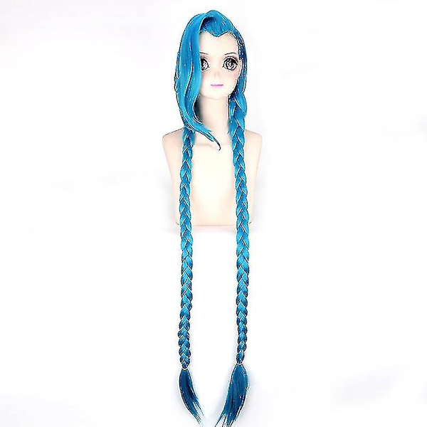 120cm Jinx Cosplay- parykk Jinx Blå Fletter The Loose Cannon Parykk Med Blå Fletter