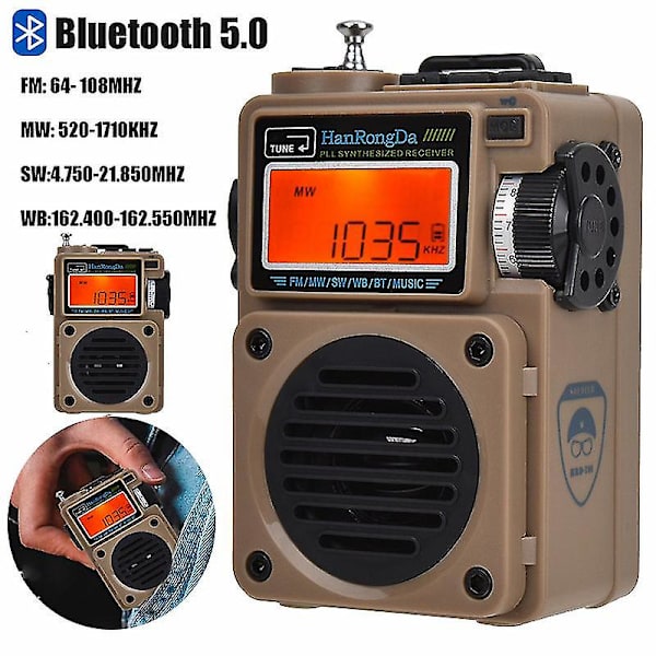 Hrd-701 Bærbar FM/SW/MW/WB Full-band Digital Radio Subwoofer Lydkvalitet Bluetooth TF-kort Avspilling Radio 701 Desert yellow
