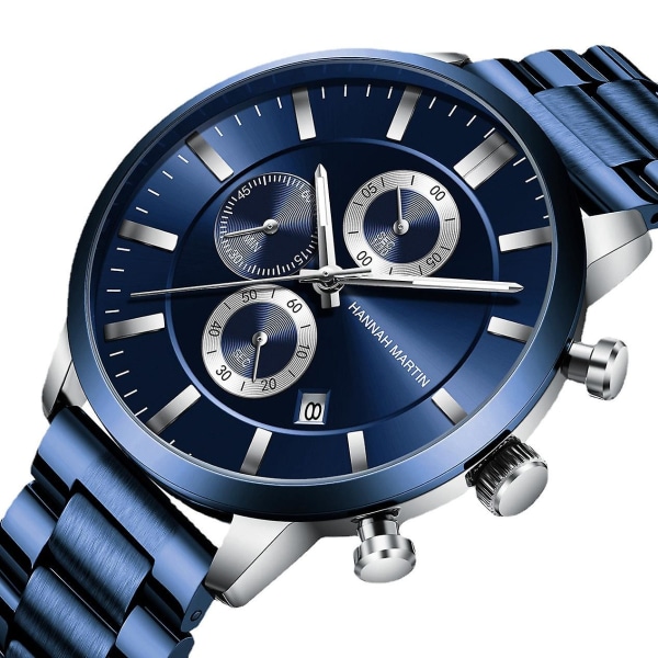Multifunktionelt kalender vandtæt ur Fashion Blue Business Casual Fine Steel Watch 1202fl rose gold nail blue chain