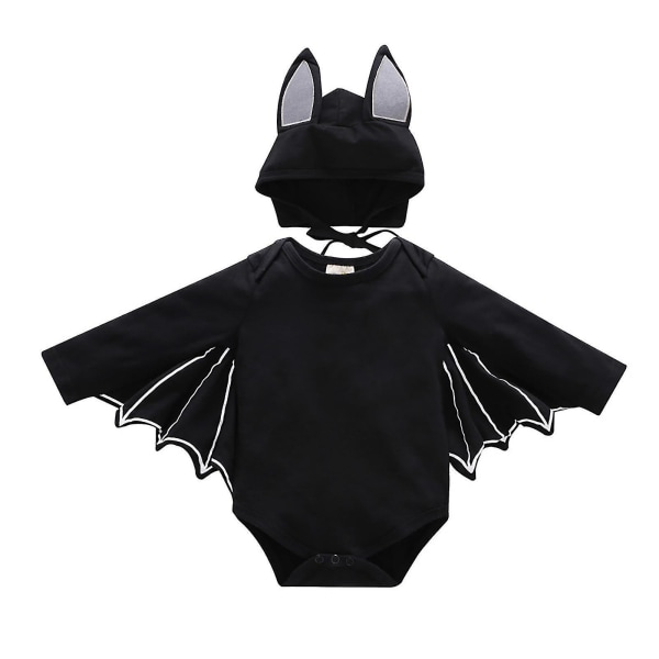 Småbarnsgutter og jenter Bat Cape Romper Body og Hatt Antrekk Fancy Up Maskerade Kostyme 1-2 Years