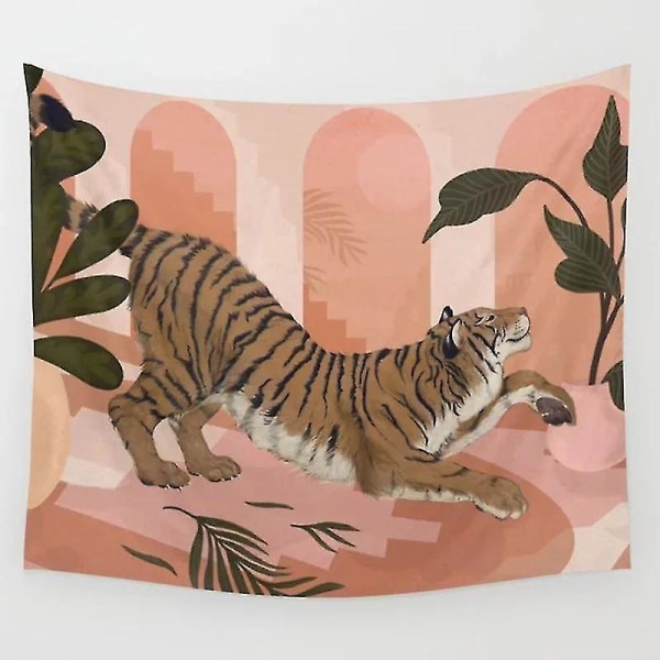 100x150cm Pink Tiger Tapestry Dyre Plant Vægophæng Decor