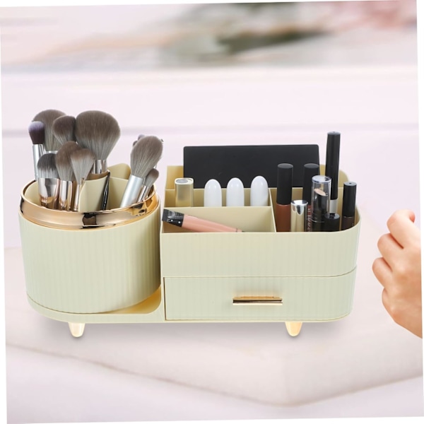 Makeup Organizer Skrivebordsopbevaringsstativ Roterende 360° Kosmetik Organizer Hvid Børsteholder