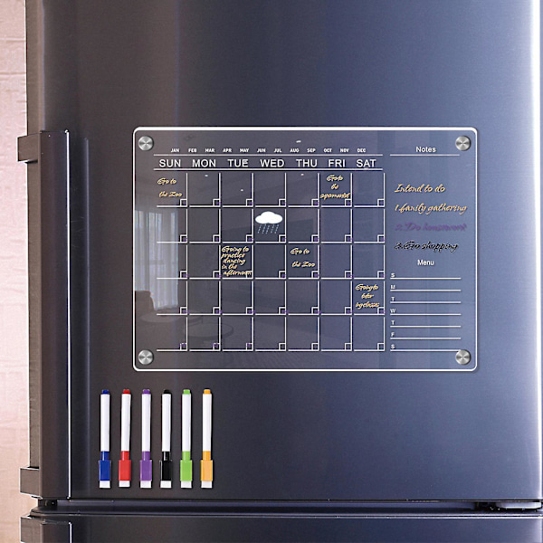 Sinknap Magnetisk Månedskalender Med Markeringspenn Scratch-Proof Gjenbrukbar Kjøleskapsplanlegger Tørrmarkørkalender Klar Tavle A4