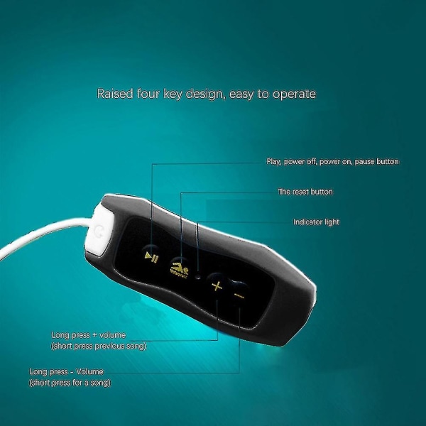 Mp3 musikkspiller med Bluetooth og undervannshodetelefoner for svømming i vannsport kort ledning-haoyi-yuhao