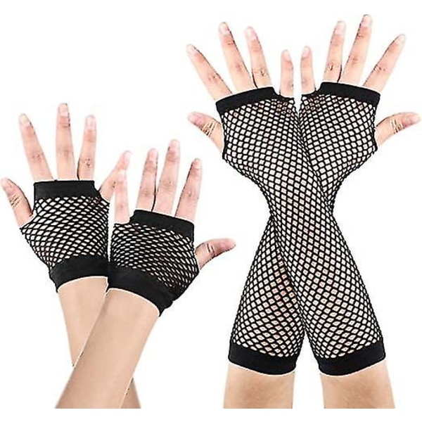 Fishnet-hansker, lange og korte, fingerløse fishnet-hansker, elastiske mesh-hansker, retro-hansker for kvinner, 80-talls fest-hansker, elastiske fingerløse hansker for dans, disco C