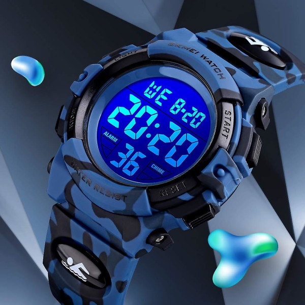Digitalt ur til børn, Digital Sports 50m Vandtæt Led-ure Vækkeur Lysende  armbåndsur Light blue 6e61 | Light blue | Fyndiq