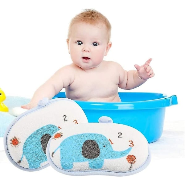 Badebørste Ren babybadesvamp Absorberende Blød høj elasticitetssvamp Elefantmønster Sød bomuld til babyer Brusesvamp Komfortabel (blå)(