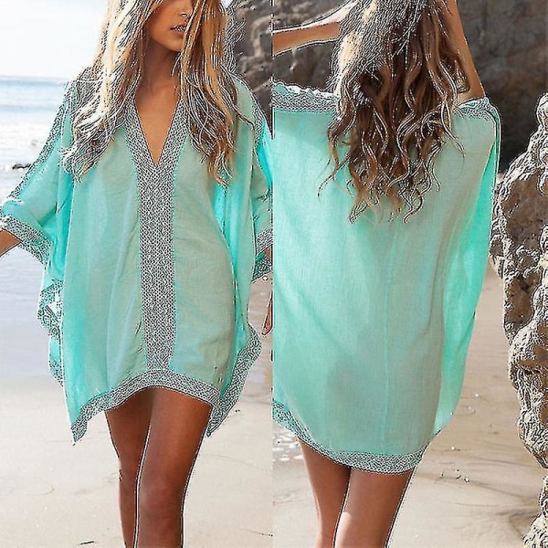 Kvindes Sommer Strand Bikini Cover Up Blondering Hæklet Kimono Kjole Lange Toppe Szkyd A-yuhao Green