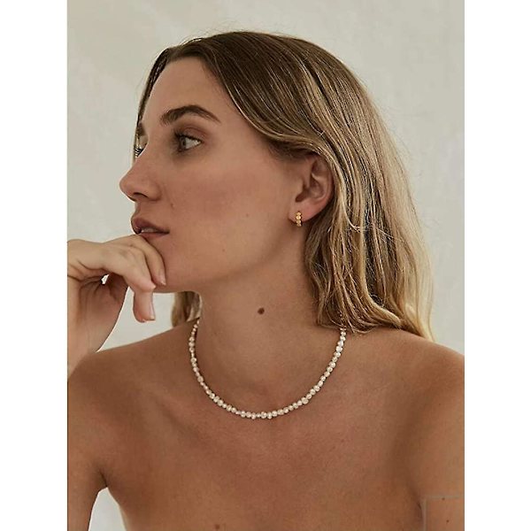 Chokerhalsband 15\" Kedja 4mm Handplockade Pärlor Smalt