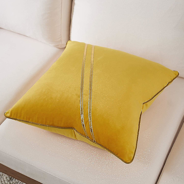 18 x 18 tum Guld Läder Randiga Linjer Sammet Kuddfodral Lyxig Modern Kastkudde Dekorativ Kudde För Soffa