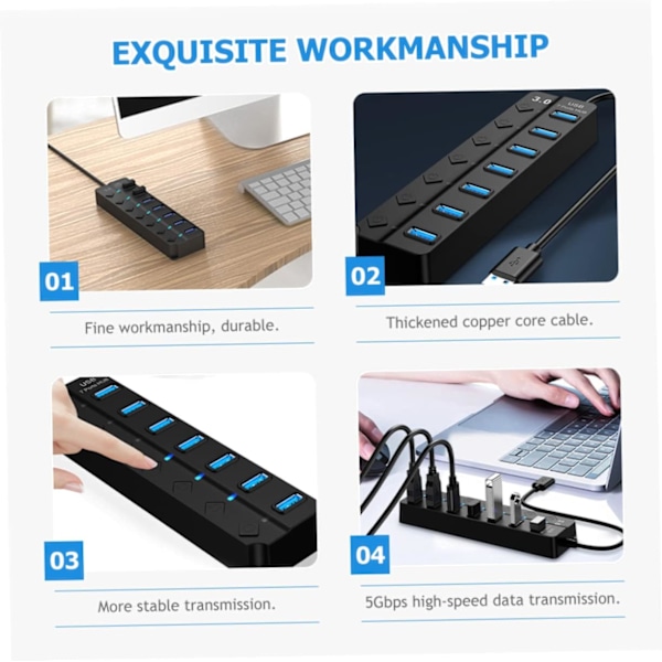 7-port USB-hub USB-splitteradapter Backupstrøm Enkel for bærbar PC og stasjonær