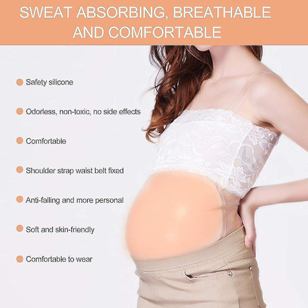 Silikon Gravid Mage, Kunstig Silikon Gravid Mage Fotografering Skuespiller Ytelse Rekvisitt Falsk Mage Baby Falsk Graviditet Kul med Stropper for C 2-4 Months