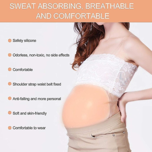 Silikoninen raskausvatsa, keinosilikoni raskaana oleva vatsa valokuvaus näyttelijäsuoritusrekvisiitta Väärä vatsa Baby väärennetty raskaushohto hihnoilla C:lle 4-5 Months
