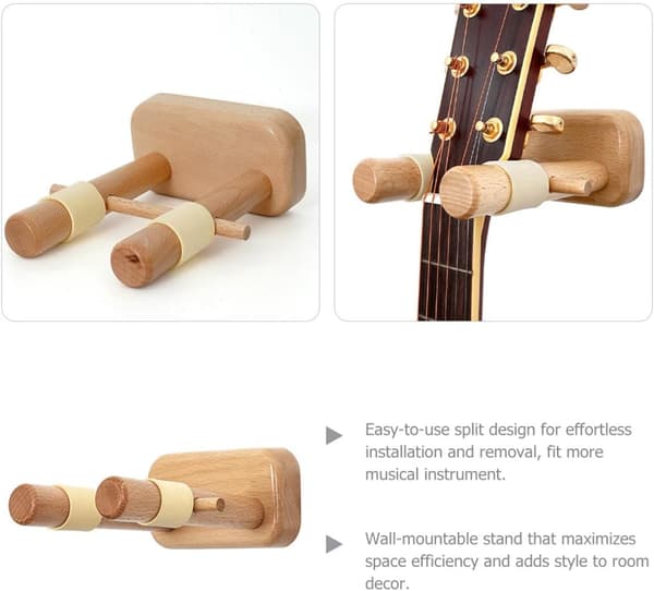 Väggfäste för akustisk och klassisk gitarr, krok i massivt bokträ, gitarrvägghängare