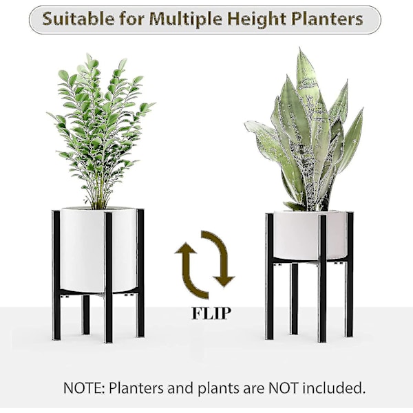 Justerbar Plante Stativ, Jern Blomster Stativ Til 8-12 Tommer Blomsterpotte Plantepotte Stativ Med Ben Til Have Balkon Udendørs Hjem Terrasse - Sort
