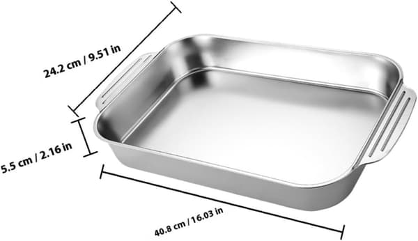 Rektangulär ugnsform i rostfritt stål 41 * 24 * 5,3 cm, säker för spishäll, motstår skevhet