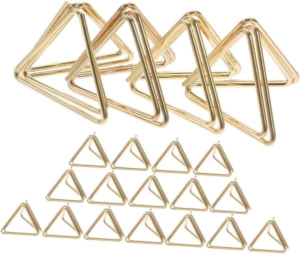 20 st mini triangulära gem i metall, små korthållare, guld, multifunktionella meddelandeklämmor