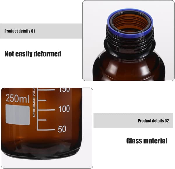 3 st 250 ml bruna glasreagensflaskor med graderade markeringar