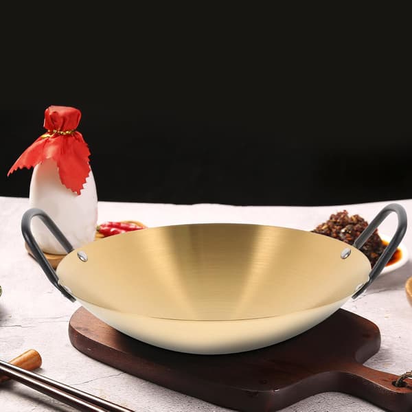 Nonstick Tørr Gryte Solid Kokekar i Rustfritt Stål med Doble Håndtak, Rund Kokewokpanne
